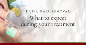 Laser Hair Removal: What do expect during your treatment. Image: Close-up of laser hair removal technology showing a square green beam on a patient's relaxed face.